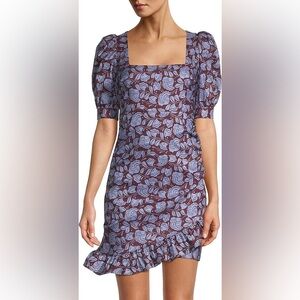 Likely Sandra Ruched Square Neck Minidress in Fig/Lavender Luster Size 2